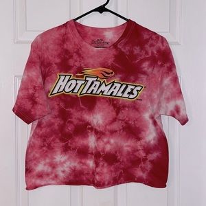 Junior Girls Crop Shirt, red & white tie dye, “Hot Tamales”, Medium